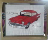 Hand embroidered Classic Cars 8" x 10" Framed