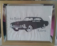 Hand embroidered Classic Cars 8" x 10" Framed
