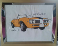 Hand embroidered Classic Cars 8" x 10" Framed