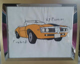 Hand embroidered Classic Cars 8" x 10" Framed