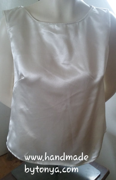 Women's satin pullover blouse with jewel neckline